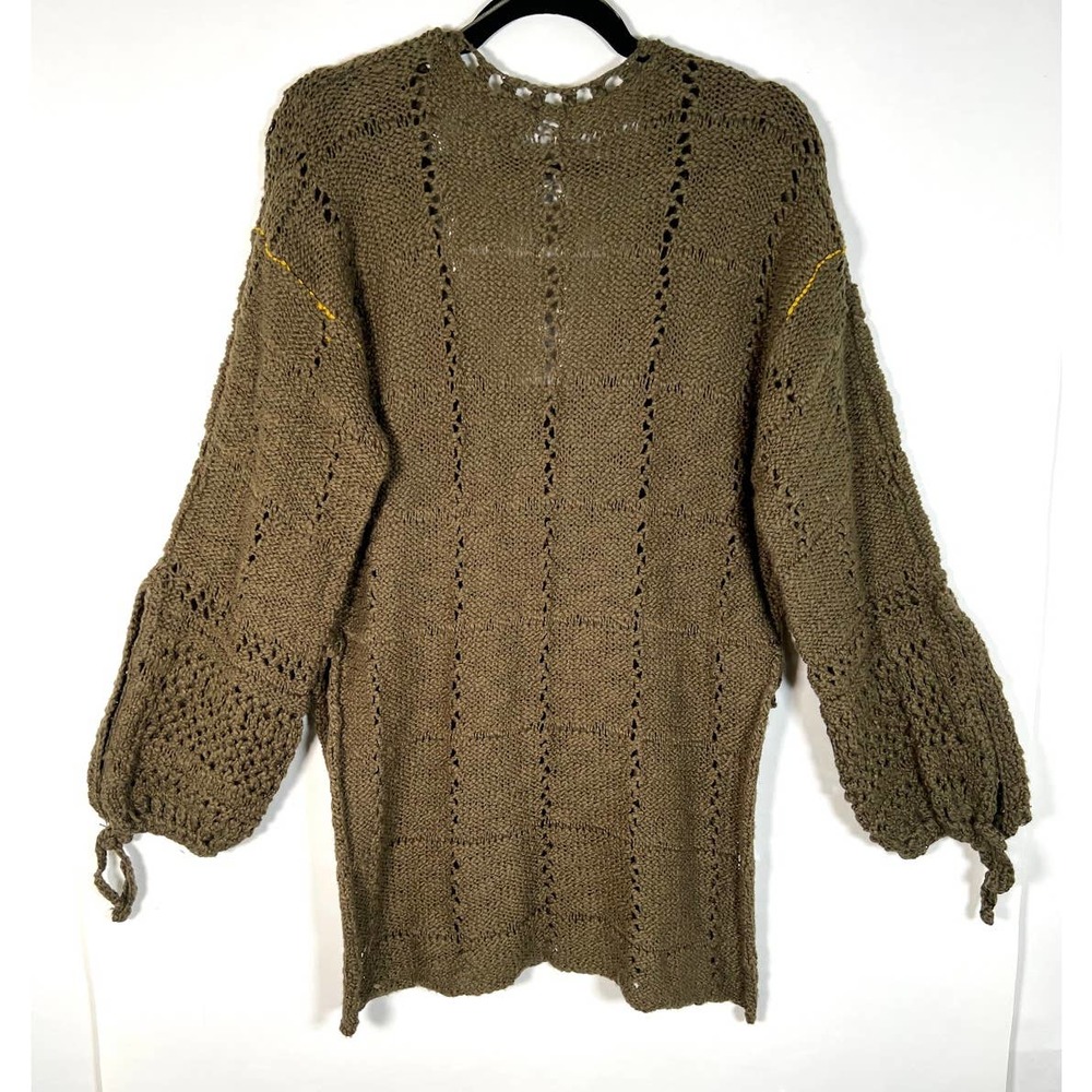 Free People Flower Child Tunic Sweater S Green Open Knit Eyelet Pullover - Picture 4 of 8